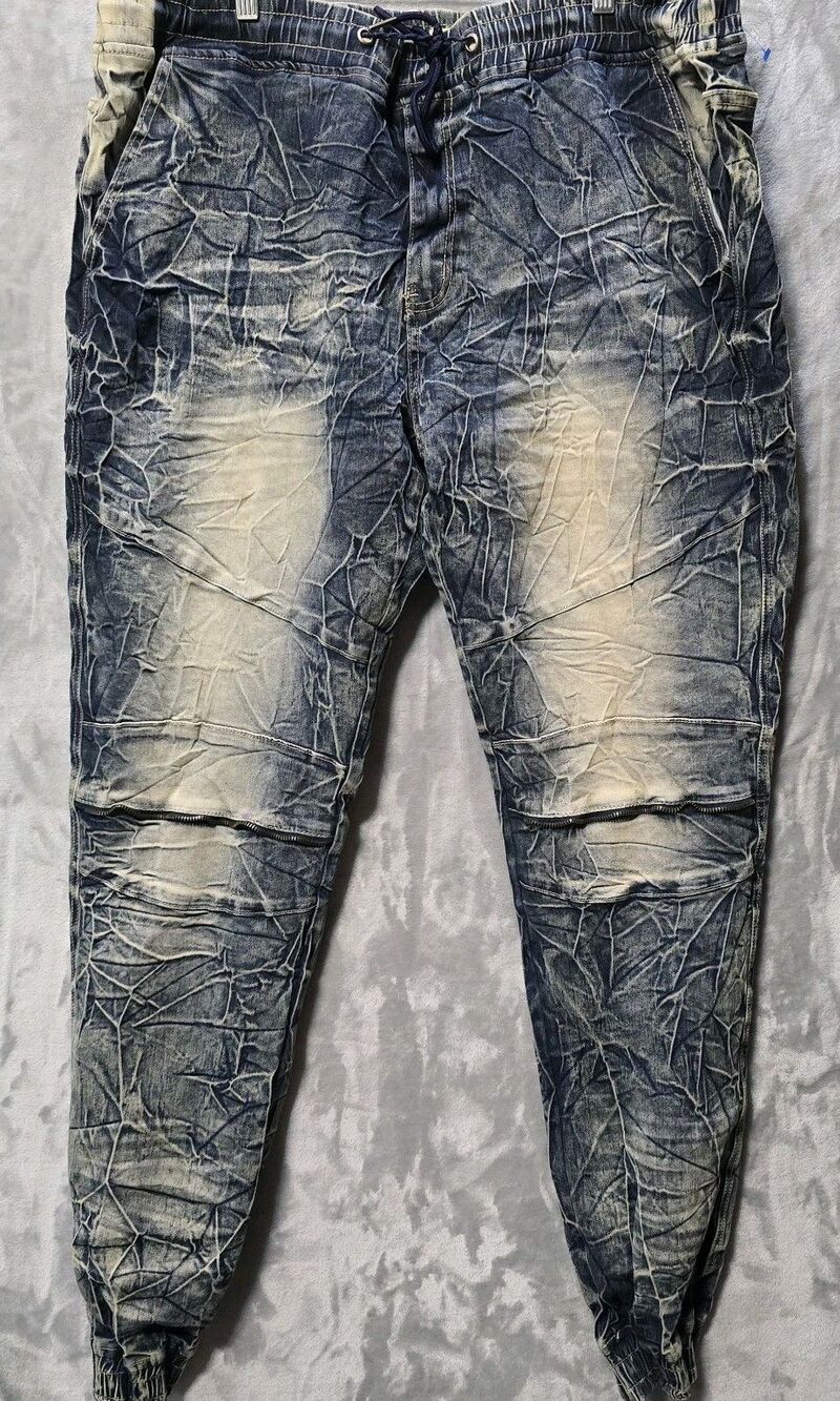 Blue Cult Denim Jeans Men 44x34 Punk Hip Hop Grunge Zipper Knee Drawstring Waist